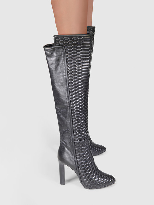 Roberto Cavalli Black Leather Python Quilted Boots