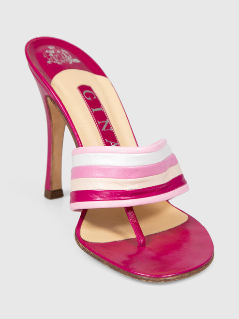 Gina Pink Leather Striped Sandals