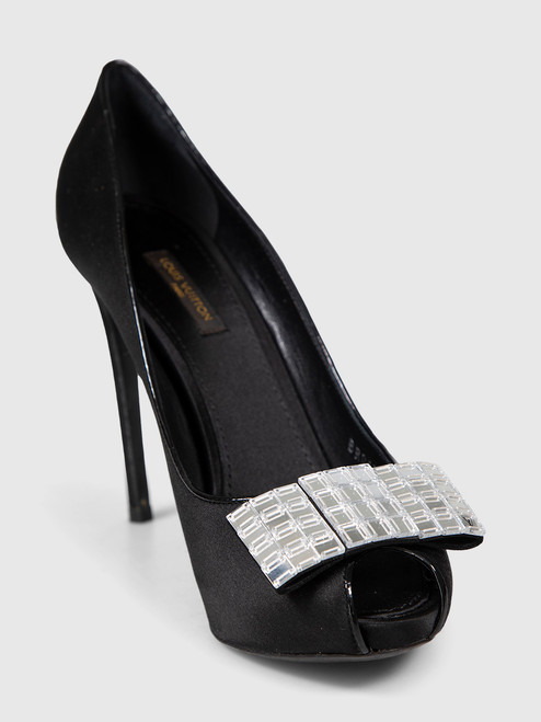 Louis Vuitton Black Satin Mirror Bow Heels