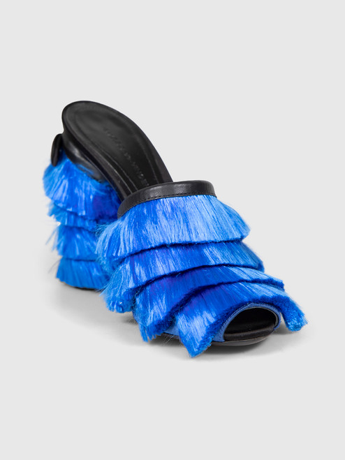 Marco de Vincenzo Blue Fringed Peep Toe Mules
