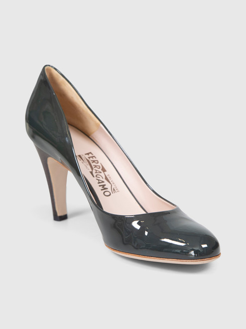 Salvatore Ferragamo Patent Leather Grey Pumps