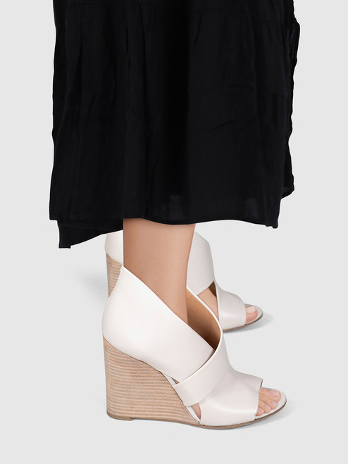 Maison Margiela Ecru Leather Cross Strap Wedges