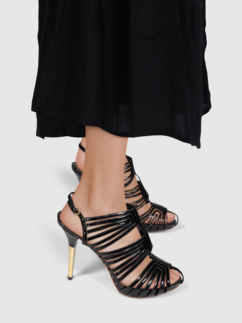 Louis Vuitton Black Patent Leather Cut Out Sandals
