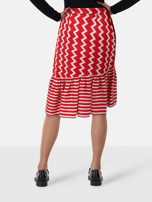 Stella McCartney Red & White Silk Asymmetric Skirt