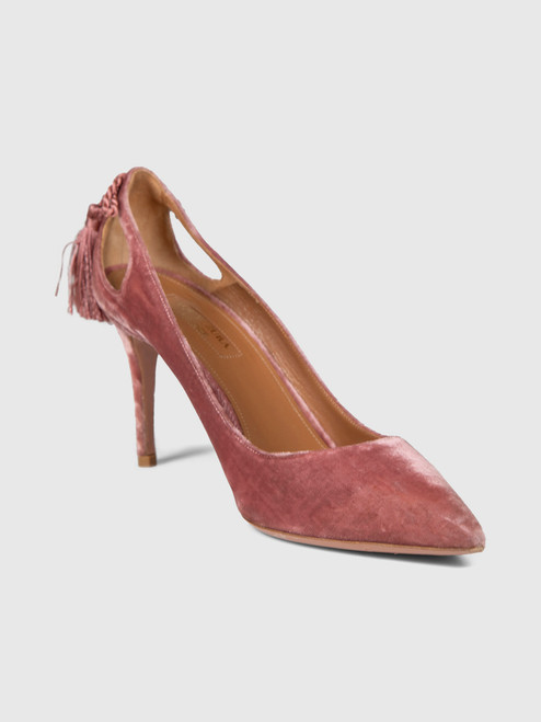 Aquazzura Pink Velvet Point Toe Cut Out Pumps