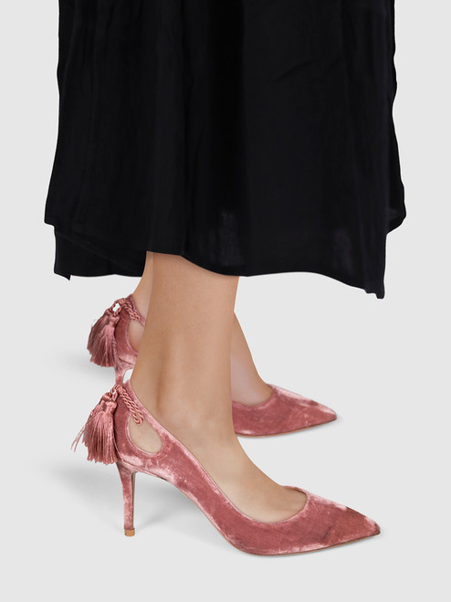 Aquazzura Pink Velvet Point Toe Cut Out Pumps