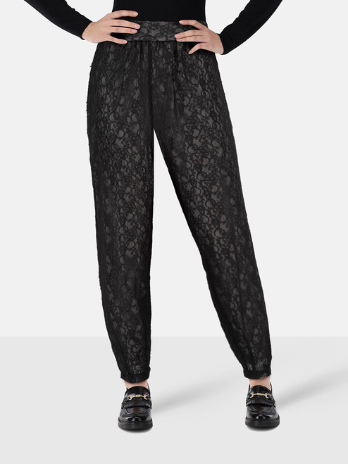 Alice + Olivia Black Lace Slim Fit Trousers