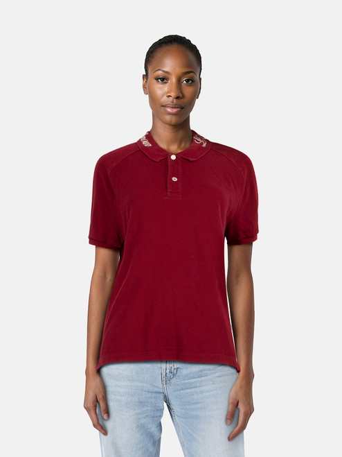 Gucci Red Embroidered Collar Polo T-Shirt