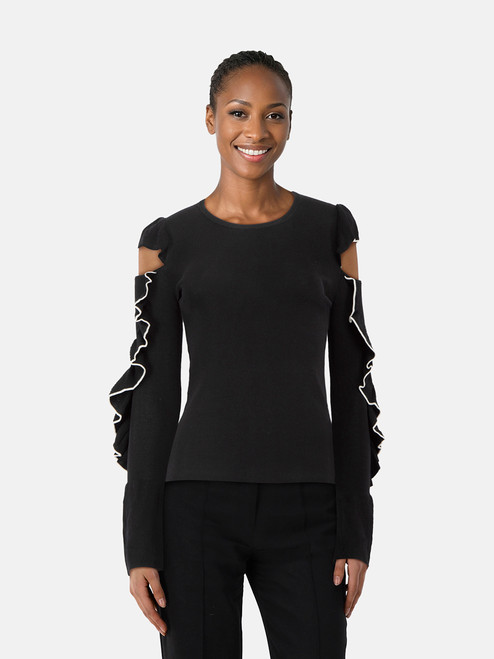 Maje Black Knit Ruffle Sleeves Jumper