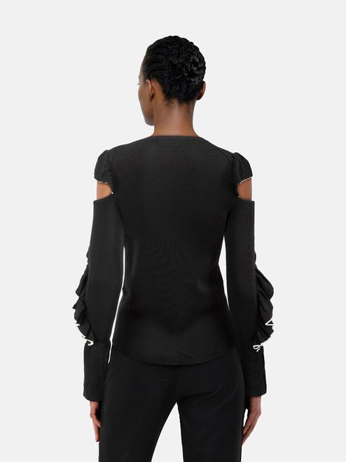 Maje Black Knit Ruffle Sleeves Jumper