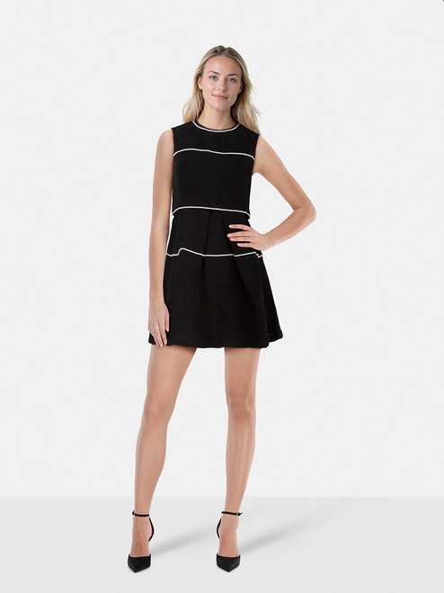 Sandro Black Pearl Embellished Tiered Dress