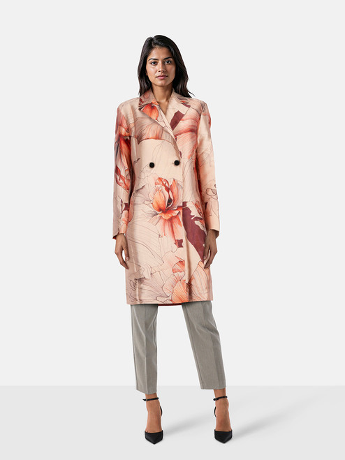 Lydia Delgado Floral Print Long Single Breast Coat