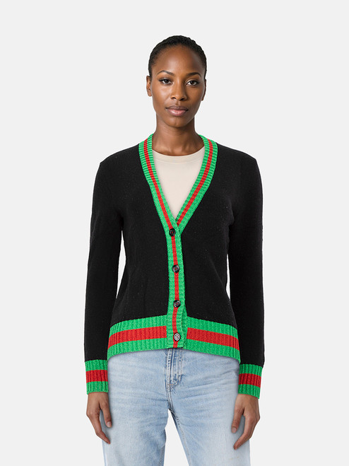 Gucci Black Knit Metallic Trim Cardigan Gucci Black Knit Metallic Trim Cardigan
