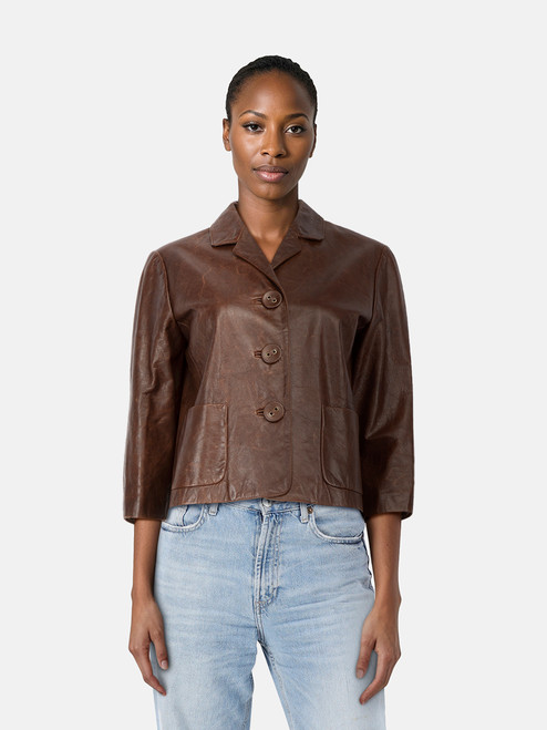 Marni Brown Leather Button Up Jacket