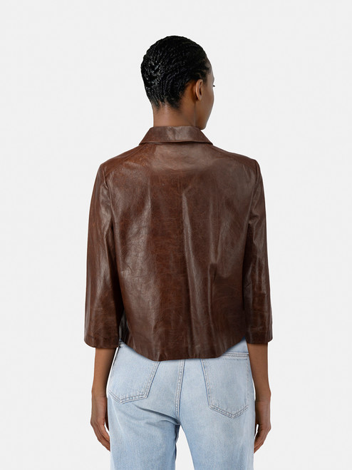 Marni Brown Leather Button Up Jacket