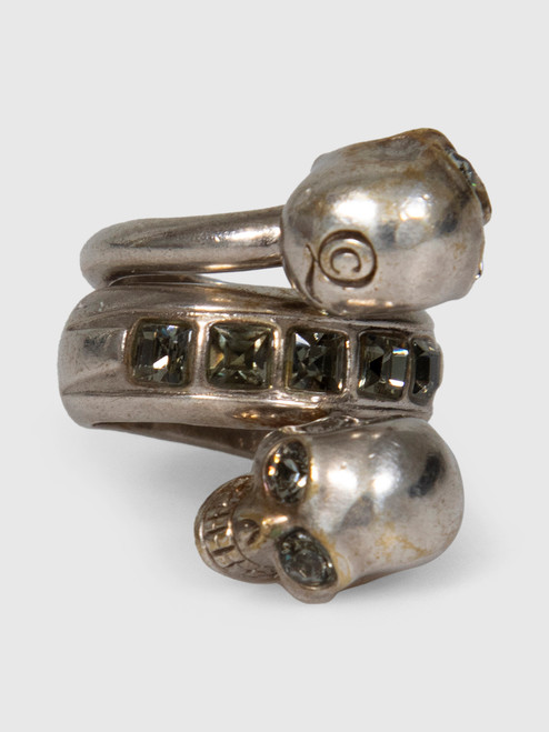 Alexander McQueen Silver Tone Crystal Skull Ring