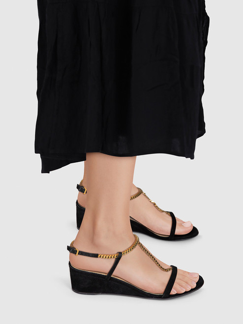 Gucci Black Suede Chain Strap Wedge Sandals Gucci Black Suede Chain Strap Wedge Sandals