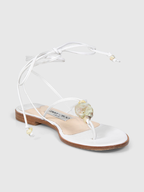 Jimmy Choo White Lace Up Thong Sandals