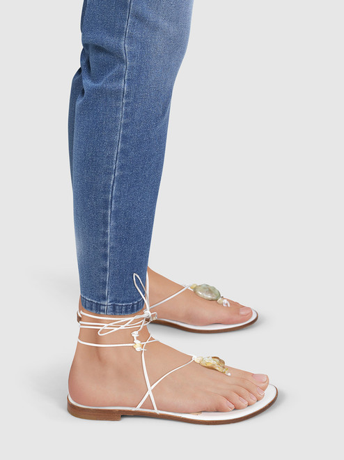 Jimmy Choo White Lace Up Thong Sandals