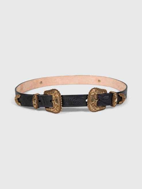 Alexander McQueen Black Leather Double Buckle Belt