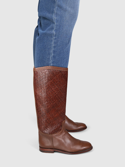 Ludwig Reiter Brown Woven Leather Knee High Boots