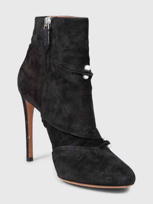 Alaïa Black Suede Pearl Heeled Boots Alaïa Black Suede Pearl Heeled Boots