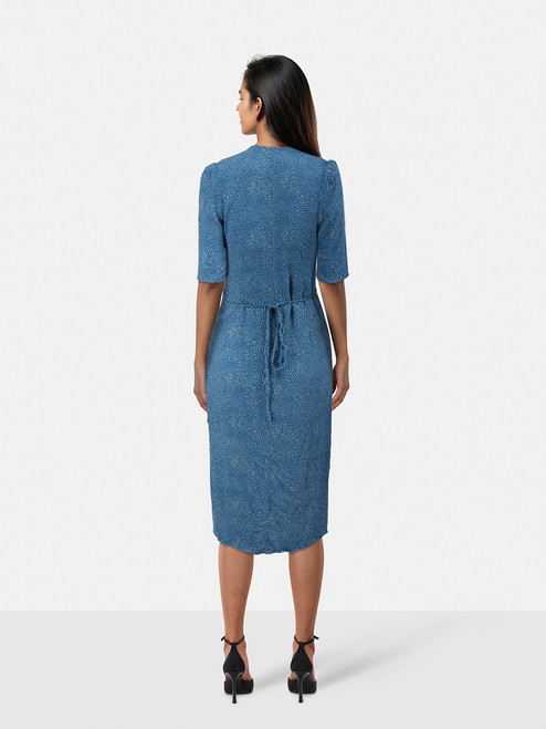 Rouje Blue Dotted Waist Tie Dress