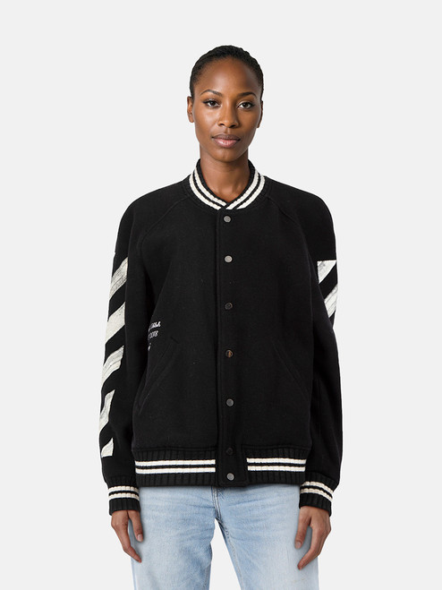 Off-White Black Wool Logo Print Bomber Jacket