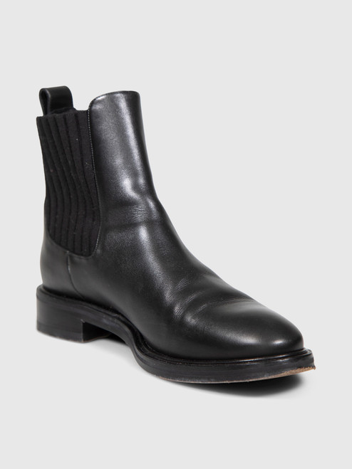 Loro Piana Black Leather Knit Panel Chelsea Boots