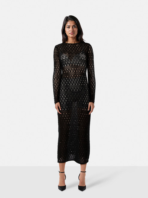 Reformation Black Crochet Sheer Maxi Dress