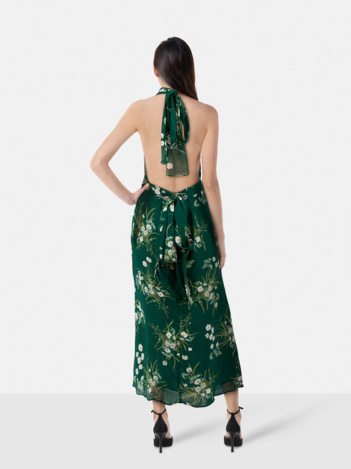 Reformation Green Floral Halter-Neck Midi Dress