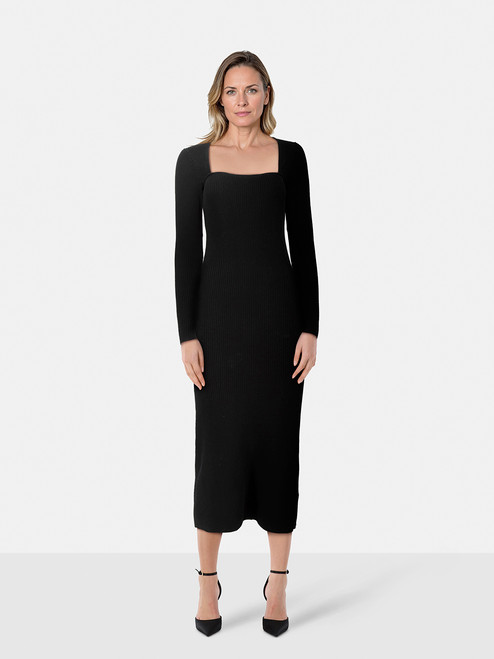 Ganni Black Ribbed Knit Maxi Dress
