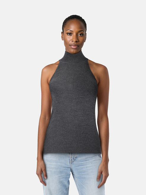 Totême Grey Wool Mock Neck Sleeveless Top