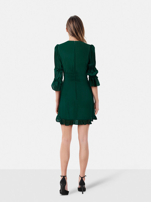 Reformation Green Mini Ruffle Trim Dress