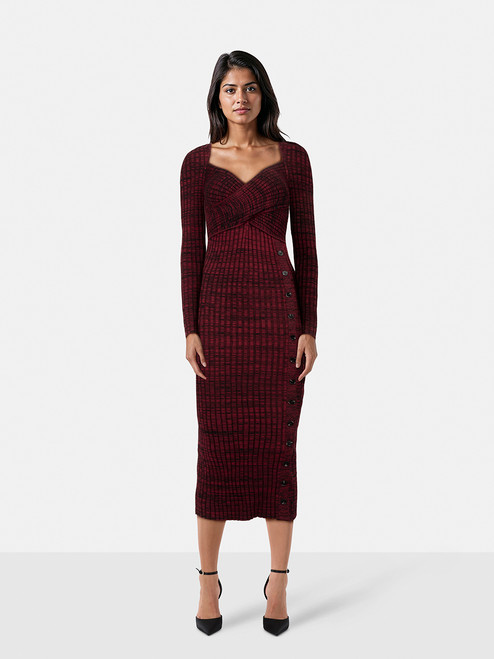 Self-Portrait Burgundy Ribbed Knit Midi Dress