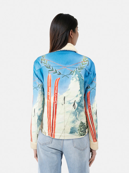 Casablanca Ski Print Denim Faux Shearling Jacket Casablanca Ski Print Denim Faux Shearling Jacket