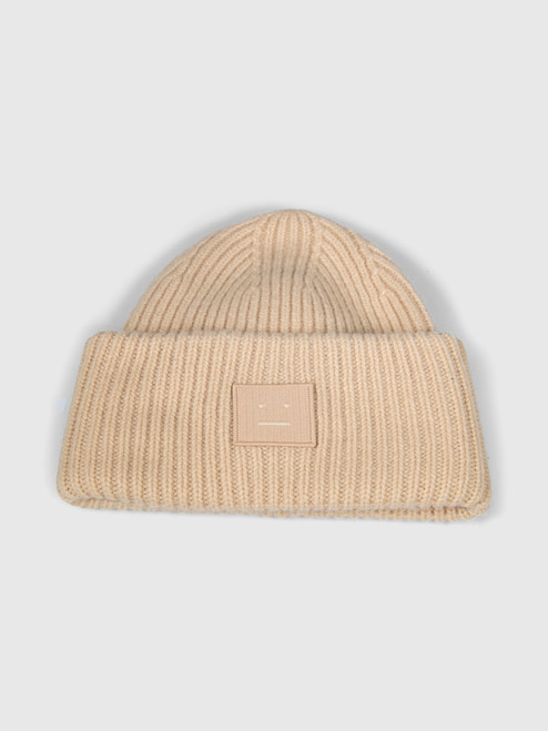 Acne Studios Biscuit Beige Wool Small Face Logo Beanie
