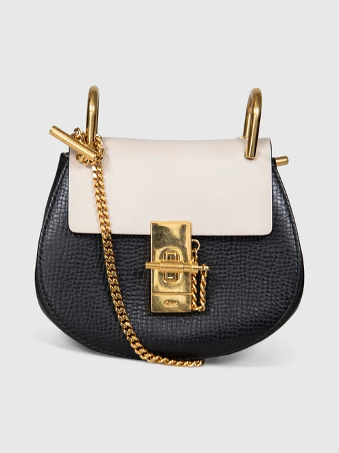 Chloé Beige & Black Leather Nano Drew Bag Chloé Beige & Black Leather Nano Drew Bag