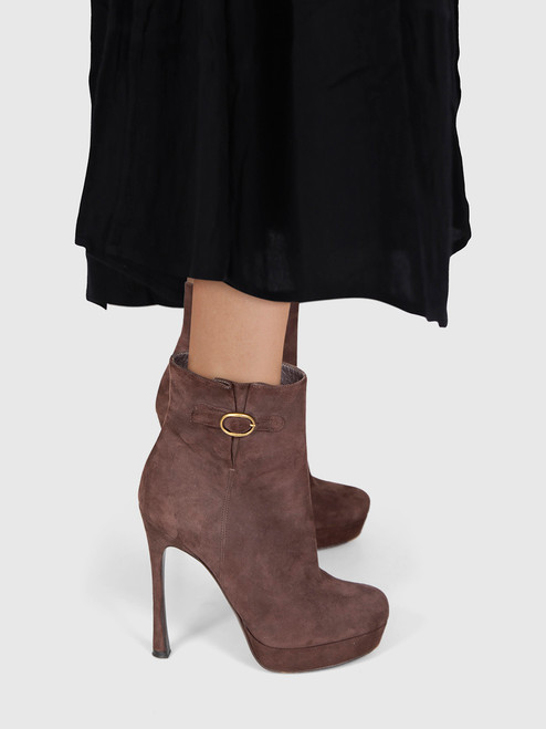 Saint Laurent Brown Suede Jane Ankle Boots