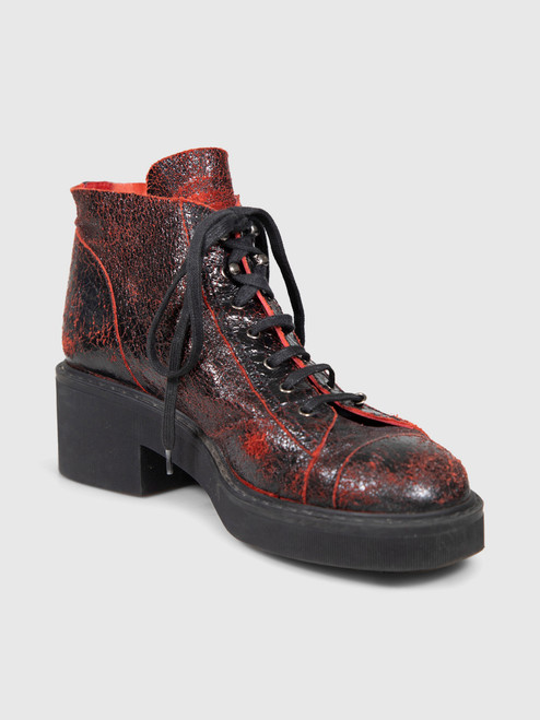 Chanel Black & Red Crackle Leather Combat Boots