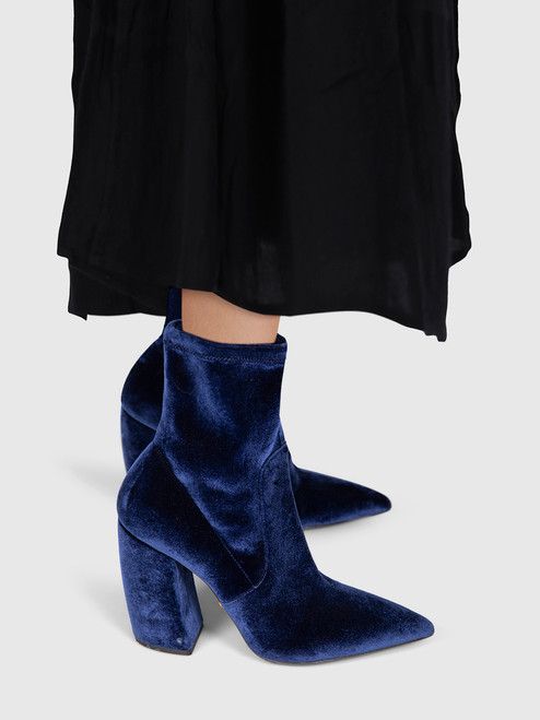 Prada Navy Velvet Heeled Boots