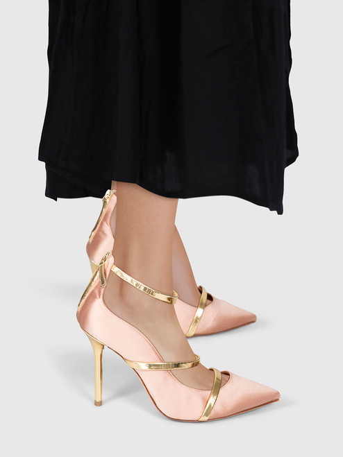 Malone Souliers Pink & Gold Satin Robyn Heels