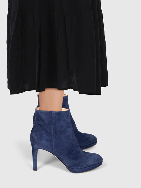Sergio Rossi Navy Suede High Heeled Boots