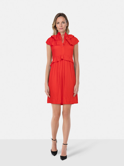 Maje Red Ruffled Knee Length Dress