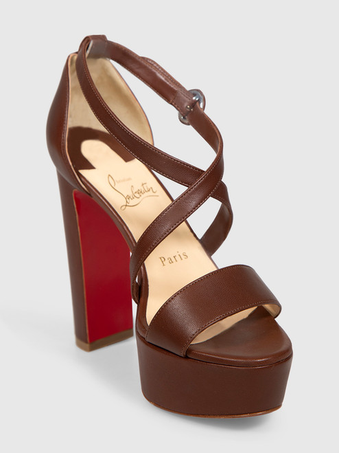 Christian Louboutin Brown Leather Loubi Bee Alta 130 Heels