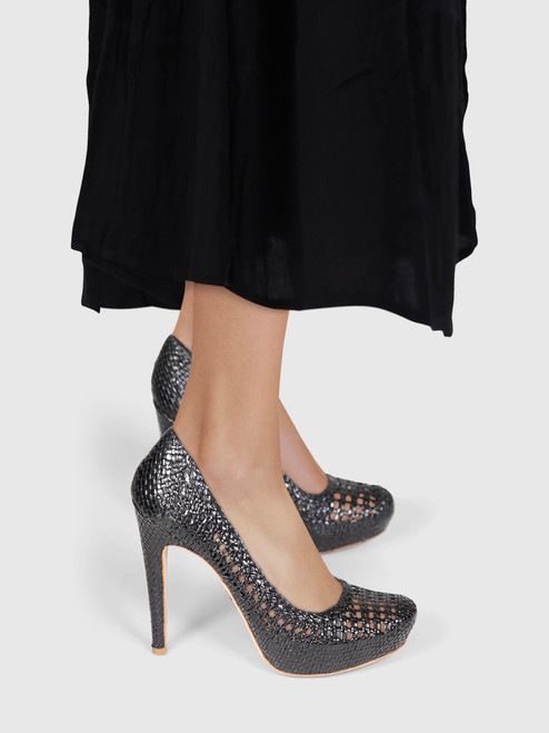 Prada Black Woven Leather Russell Pumps