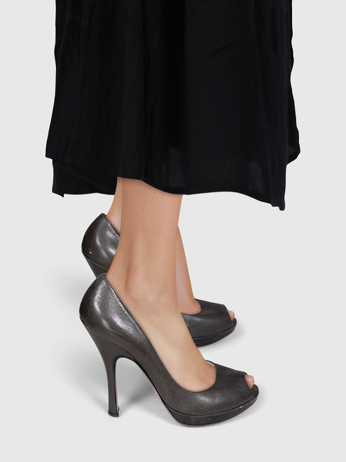 Prada Graphite Leather Peep Toe Heels