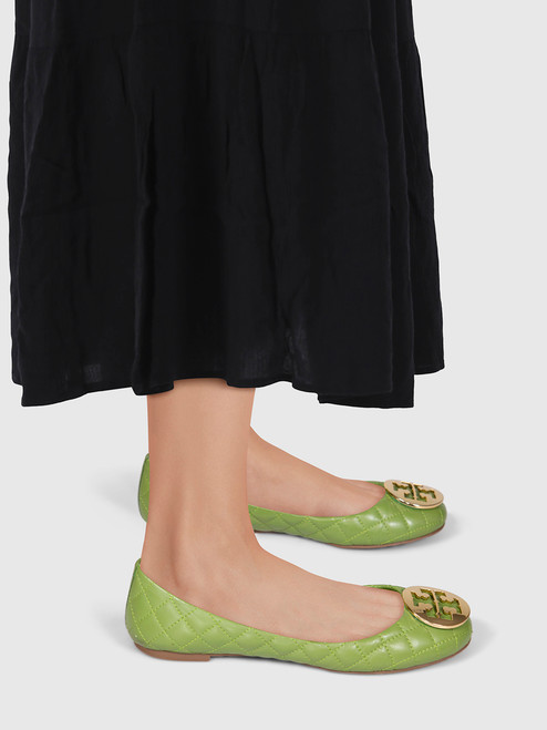 Tory Burch Green Leather Quinn Ballet Flats