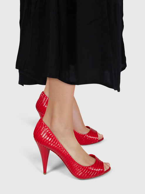 Miu Miu Red Vernice Plisse Patent Leather Heels