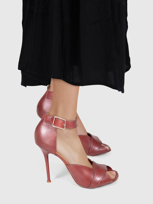 Céline Burgundy Open Toe Leather Sandals